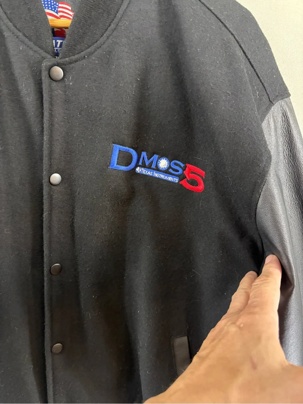 Usa Leather Men Bomber Jacket Leather Wool Logo Dmos5 Black Size 2XL Varsity